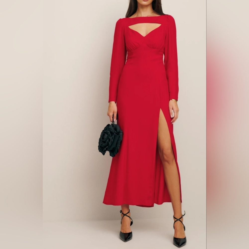 Reformation dress red kalani holiday christmas valentines slim sz.8 nwt - Picture 2 of 8